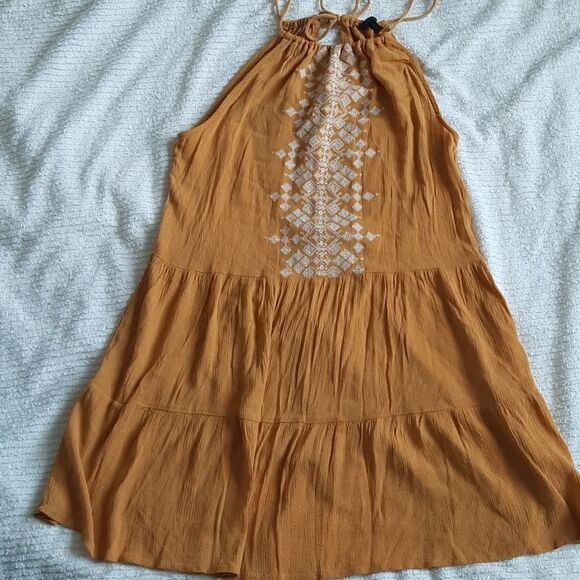Aeropostale Boho Geometric Lightweight Embroidered Tiered Mustard Halter… - Picture 2 of 7